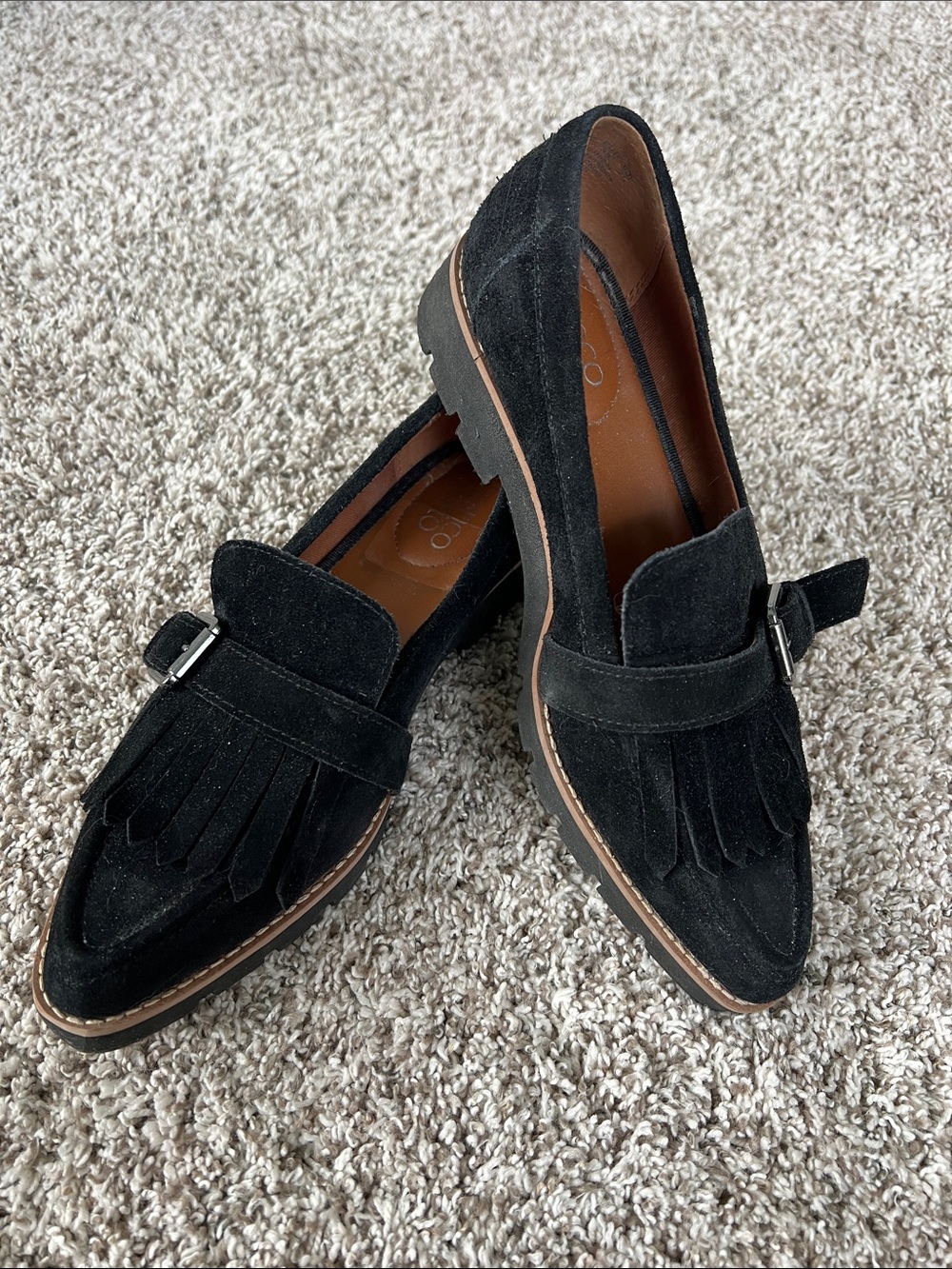 Franco Sarto Women's Darius Leather Pointed Toe Loafers in Black Size 8